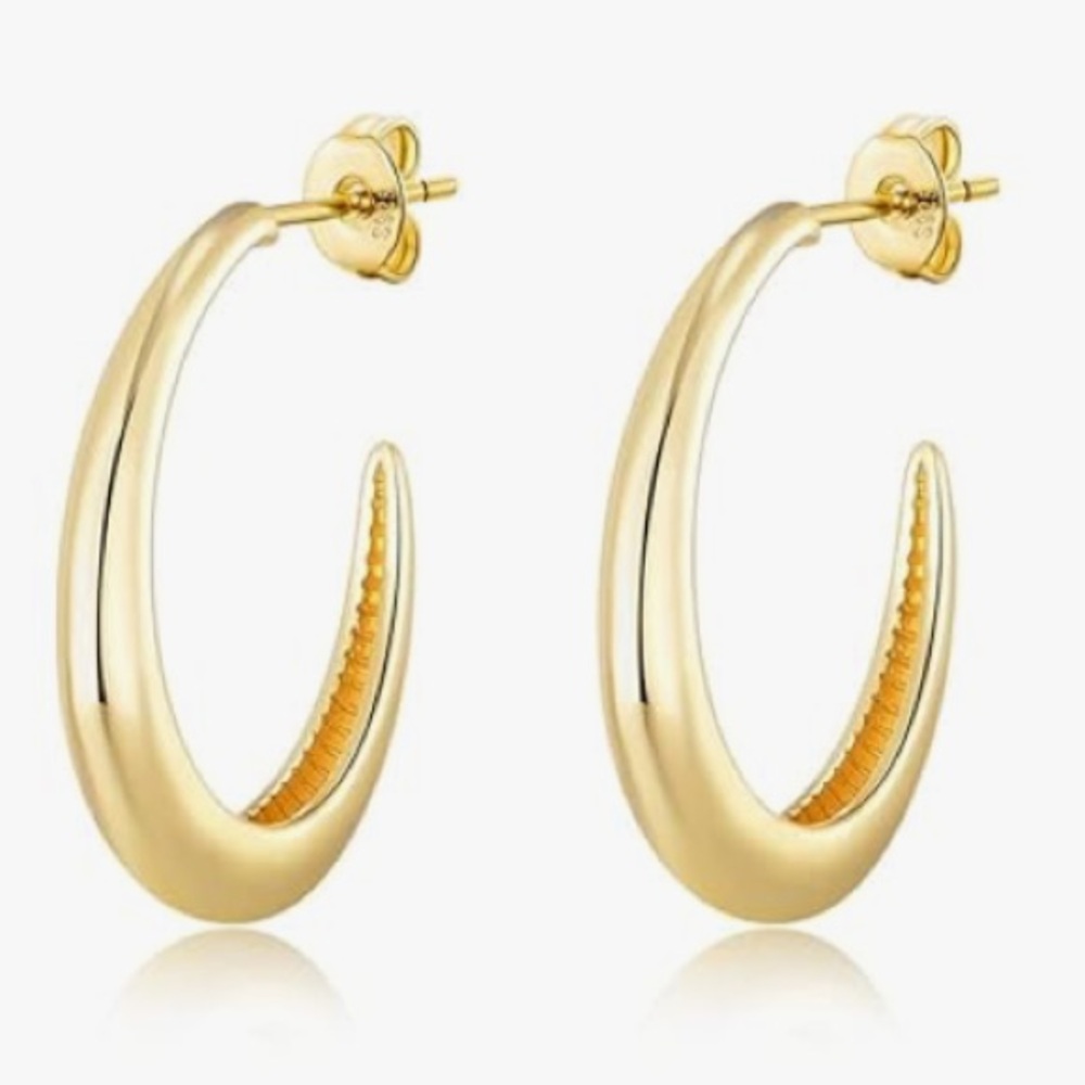 #58 14k Gold Plated  C shape Hoop Earrings - Picture 3 of 7